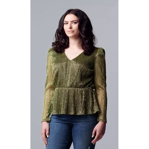 SIMPLY VERA VERA WANG Puff Sleeve Peplum Top - Picture 1 of 5